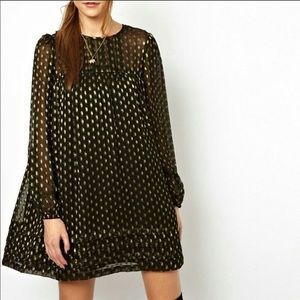 ASOS Black & Gold Polka Dot Babydoll Dress